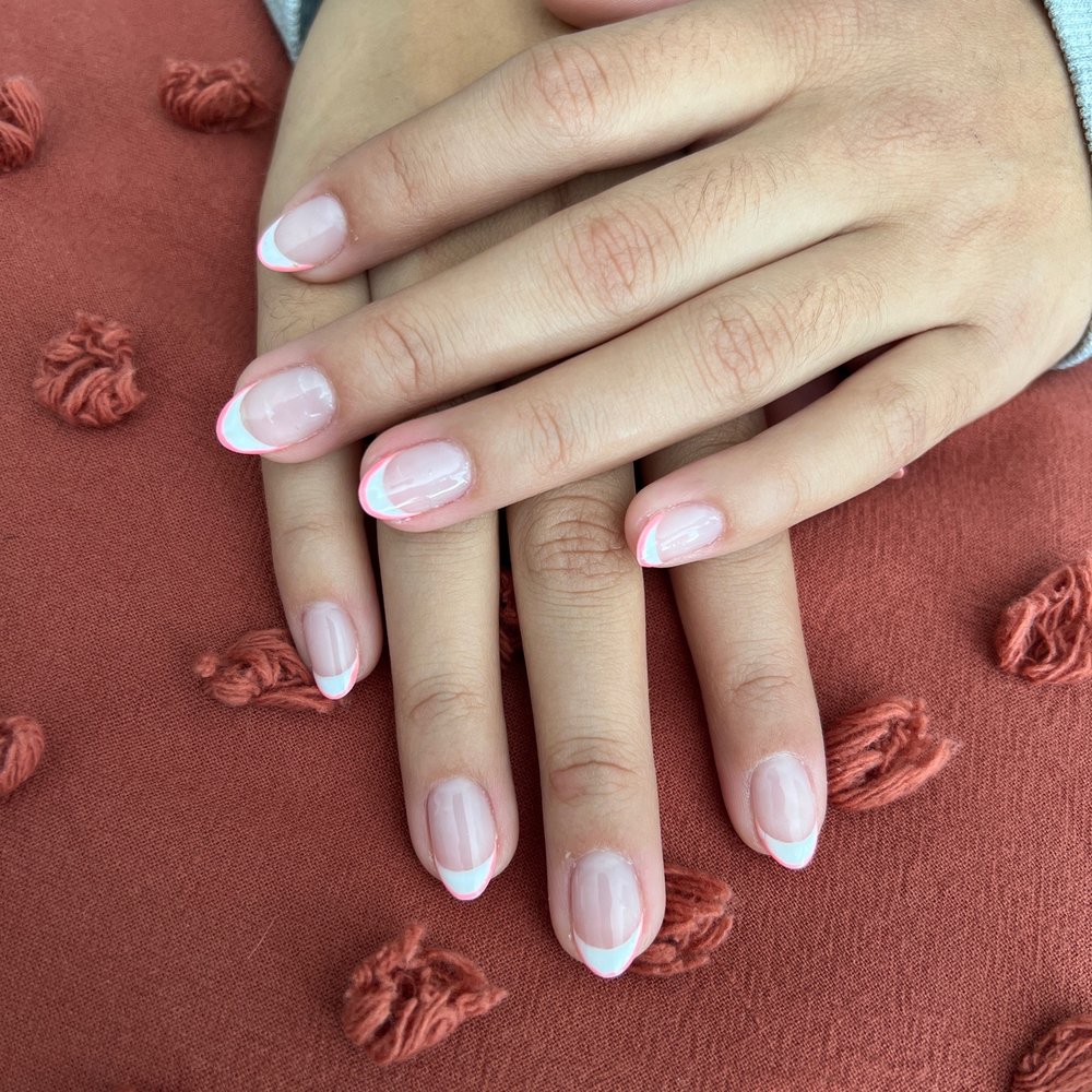 Pure Nails Spa - French with tip with hot pink outline. Beautiful job! - Nail Salons Near Me - Pasadena, California Pure Nails Spa - French with tip with hot pink outline. Beautiful job! - Nail Salons Near Me - Pasadena, California