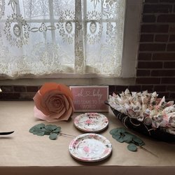 Diamond Match Party center - Food table with paper top.