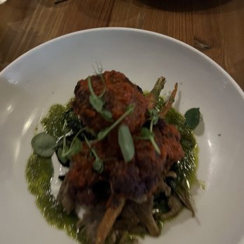 PinPoint Restaurant - Smoked cauliflower with harissa, carrots, mushrooms, greens and a yogurt sauce. Very tasty and hearty - New American Near Me - Wilmington, North Carolina
