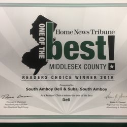 South Amboy Deli & Subs - Thank You to all our Customers who voted for us 7 years in a row one of the best Deli's in Middlesex County