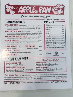 Menu photo 1 The Apple Pan Los Angeles, CA