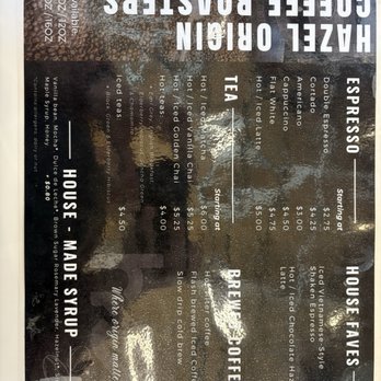 Hazel Origin Coffee - Drink menu - Coffee & Tea Near Me - Providence, Rhode Island