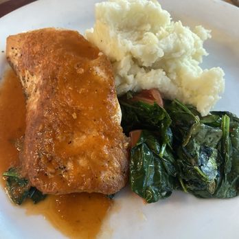 Abalonetti Bar and Grill - Grilled Salmon Filet dish, would remove the tomato based sauce next time - Italian Near Me - Monterey, California