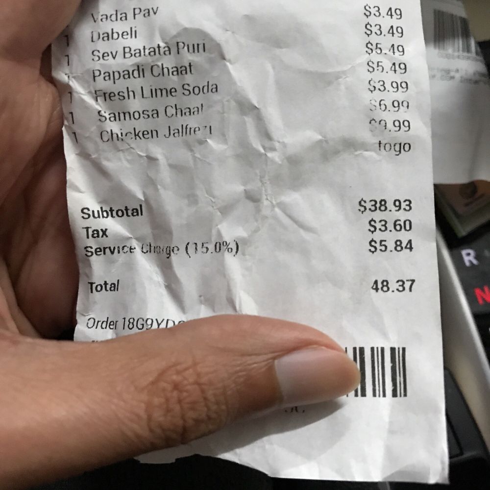 Mumbai Chowk - 15% Service charge added outright for a table for two. Food and service were both good - Indian Near Me - Newark, California Mumbai Chowk - 15% Service charge added outright for a table for two. Food and service were both good - Indian Near Me - Newark, California