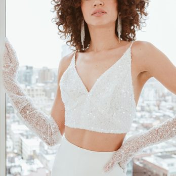 Les Aimants Bride - The ultimate two piece jumpsuit : This cropped style features sequins and beaded tulle for a statement-making look. - Bridal Near Me - New York, New York Les Aimants Bride - The ultimate two piece jumpsuit : This cropped style features sequins and beaded tulle for a statement-making look. - Bridal Near Me - New York, New York