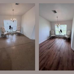 VRMMM Flooring - Living room before and after. LifeProof LVP