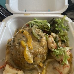 Mofongo with Garlic Shrimp (Camarones al Ajillo) with extra onions and peppers drenched with the garlic sauce...delicious! Mofongo with Garlic Shrimp (Camarones al Ajillo) with extra onions and peppers drenched with the garlic sauce...delicious!