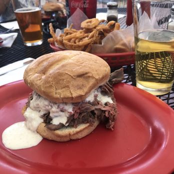Beef & Ski - Valley Big Beef with Horsey sauce and a big Onion Ring for the table... Excellent Beef! - Pubs Near Me - North Conway, New Hampshire