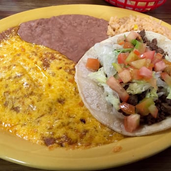 Los Compadres  - Mexican plate. Enchiladas and beef fajita taco - Mexican Near Me - Corpus Christi, Texas