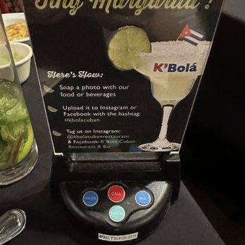 K’Bola - Buzzer to signal To your waiter - Cuban Near Me - Williamsburg, Virginia K’Bola - Buzzer to signal To your waiter - Cuban Near Me - Williamsburg, Virginia