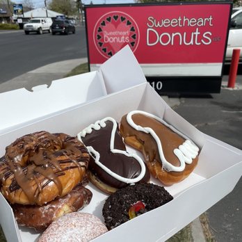 Sweetheart Donuts - Bigfoot Donuts, Dirt Donut, Cherry Filled, Apple Fritter, and Pretzel Donut. - Donuts Near Me - Bend, Oregon