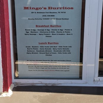 Mingo's Burritos - Menu - Mexican Near Me - Fort Stockton, Texas Mingo's Burritos - Menu - Mexican Near Me - Fort Stockton, Texas