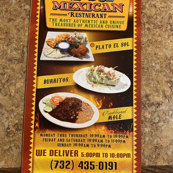 El Sol Mexican Restaurant - Menu front - Mexican Near Me - Highland Park, New Jersey