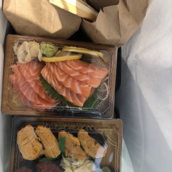 Samurai Sushi - Uni!! So fresh and tasty. The salmon sashimi is one of my favs. So pretty and this is take out! - Japanese Near Me - East Rutherford, New Jersey