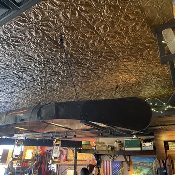 Bourbon Café and Coffee Saloon - Beautiful ceiling with converted canoe light fixture, apropos for Meramec River area. - Cafes Near Me - Bourbon, Missouri
