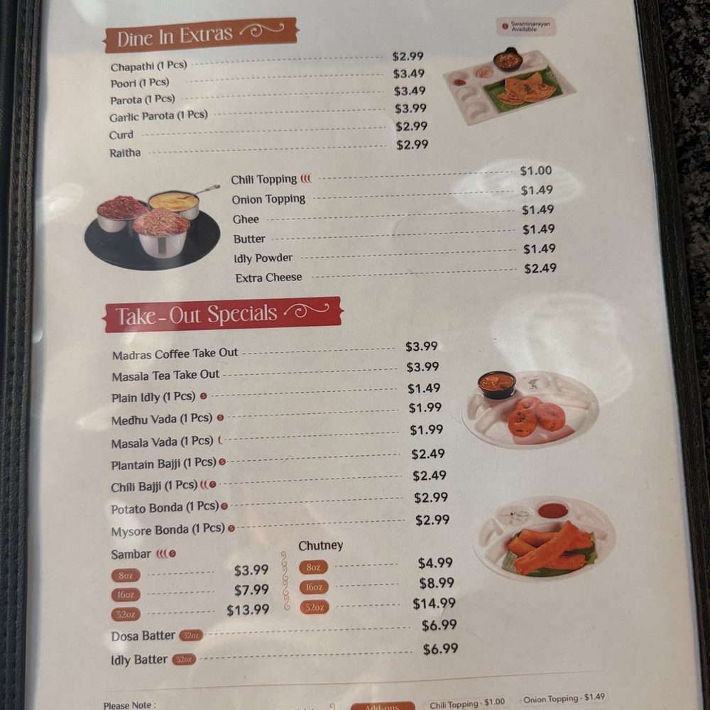 Annalakshmi Greensboro - Menu - the take out specials are for catering only - Indian Near Me - High Point, North Carolina