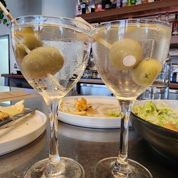 Saltbreaker - Vodka Martinis with Blue Cheese stuffed olives. Left clean, right dirty. - Cocktail Bars Near Me - Alameda, California