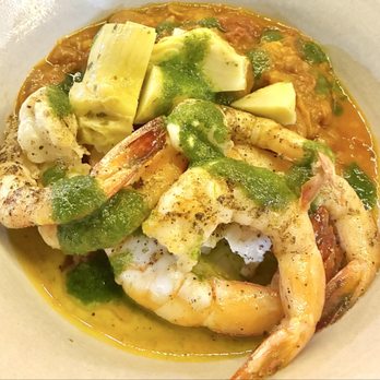 Herbsaint - LOUISIANA JUMBO SHRIMP Tomato Braised Butter Beans, Artichokes, and Persillade (so flavorful & recommended!) - French Near Me - New Orleans, Louisiana