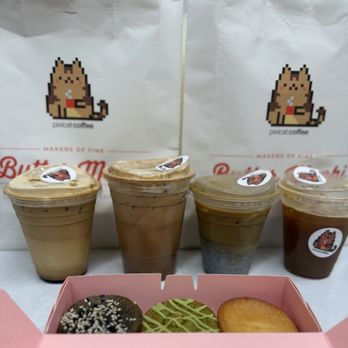 Pixlcat Coffee - 3pc - Classic Cat Trio Iced Mint Chocolate Dopo Panna Latte Iced Black Sesame Dopo Panna - Coffee & Tea Near Me - San Francisco, California