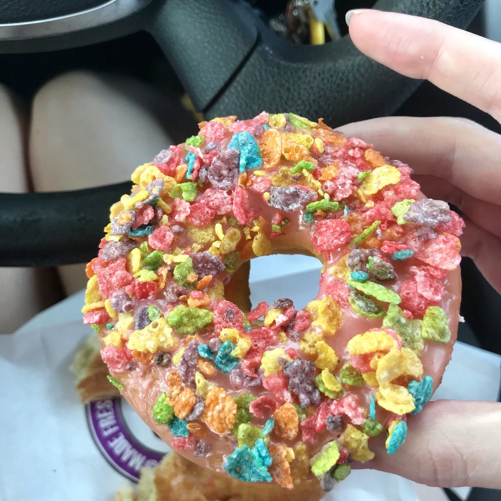Strawberry iced fruity cereal donut! Loved this one! Strawberry iced fruity cereal donut! Loved this one!