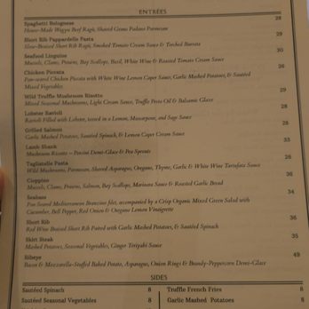Mia Restaurant & Bar - Back side of the menu. - Italian Near Me - Roseville, California