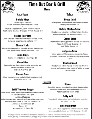 Menu photo 1 Time Out Bar & Grill Livonia, MI
