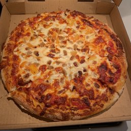 Sausage pineapple and cheese about $16 medium sized thick crust