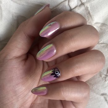 Sunset Nails - Iridescent shellac mani with luminara powder and evil eye nail art - Nail Salons Near Me - San Francisco, California Sunset Nails - Iridescent shellac mani with luminara powder and evil eye nail art - Nail Salons Near Me - San Francisco, California
