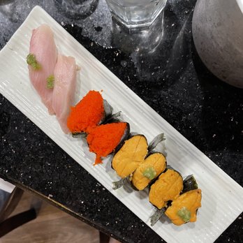 Gami Sushi - Uni, Smelt Egg, Yellowtail and Salmon Nigiri - Sushi Bars Near Me - San Diego, California Gami Sushi - Uni, Smelt Egg, Yellowtail and Salmon Nigiri - Sushi Bars Near Me - San Diego, California
