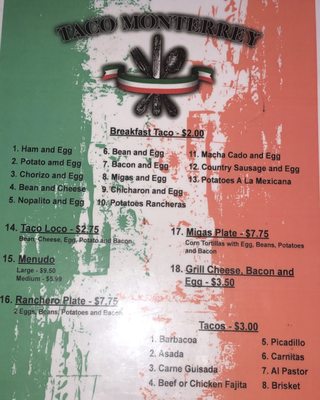 Menu photo 2 Taco Monterrey Gillett, TX