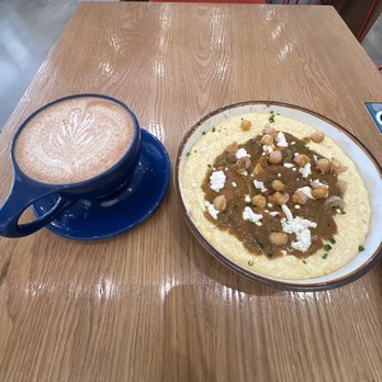 Proud Hound Coffee - Chai latte with oat milk Seasonal item: pumpkin curry grits - Coffee Roasteries Near Me - Cincinnati, Ohio