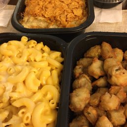 Oma's Oma's Cheesy Tennessee Potatoes, fried okra, Mac and cheese