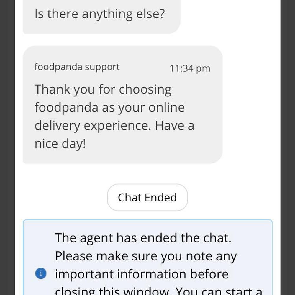 Food Panda City Delivery - The support agent have no concern on your customer. The chat were immediately ended in a matter of 2 mins time while I was still typing. - Food Delivery Services Near Me