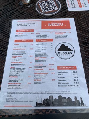 Menu photo 3 Clouds Brewing Durham, NC