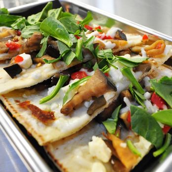 Kre8 Xperiences - veggie flatbread - arugula oil, baby spinach, grilled eggplant, roasted peppers, feta. - Gastropubs Near Me - Charlotte, North Carolina Kre8 Xperiences - veggie flatbread - arugula oil, baby spinach, grilled eggplant, roasted peppers, feta. - Gastropubs Near Me - Charlotte, North Carolina