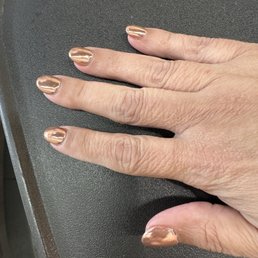 White gel nail polish with rose gold chrome, beautiful!!!