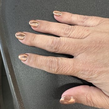 Nail Time - White gel nail polish with rose gold chrome, beautiful!!! - Nail Salons Near Me - Locust, North Carolina