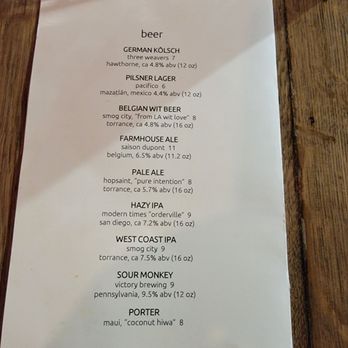 Nomad Eatery - Beer menu, cans, no draft (or draught for those on the other side of the Mississippi). - Mediterranean Near Me - El Segundo, California Nomad Eatery - Beer menu, cans, no draft (or draught for those on the other side of the Mississippi). - Mediterranean Near Me - El Segundo, California
