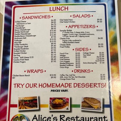 Menu photo 2 Alice’s Restaurant Crawfordsville, IN Menu photo 2 Alice’s Restaurant Crawfordsville, IN