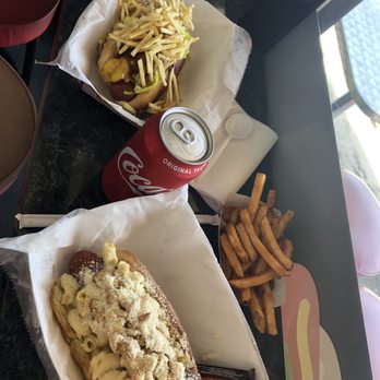 Sweet Dogs - The Marlin and The Mac with seasoned fries and BONUS each came with a candy bar!! - Hot Dogs Near Me - Miami, Florida