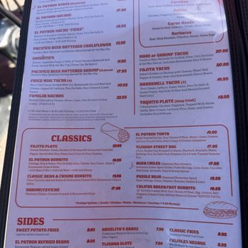 El Patron - Menu 3/20/26 - Tacos Near Me - Palm Springs, California