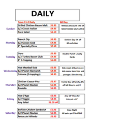 Pizza Planet - Our daily Specials