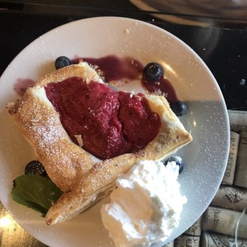 Monets Wine Bistro - Puff pastry with raspberry purée and mascarpone-special today. - French Near Me - Exeter, California Monets Wine Bistro - Puff pastry with raspberry purée and mascarpone-special today. - French Near Me - Exeter, California