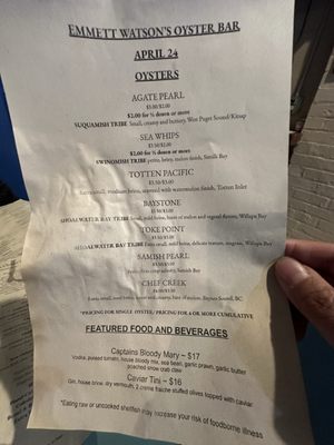 Menu photo 1 Emmett Watson's Oyster Bar Seattle, WA