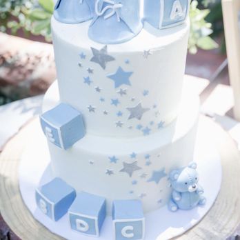 Butter Cake Shoppe - Baby shower cake, bottom layer is almond with white chocolate icing and top layer is strawberry with white chocolate icing. - Bakeries Near Me - Los Feliz, California