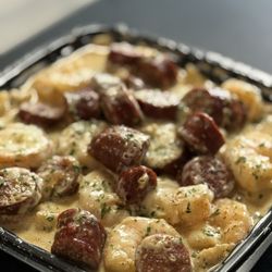 TK’s Surf And Turf Kitchen - Shrimp and Chopped Beef Sausage Alfredo