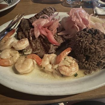 Ropa Vieja Grill - Mar y Tierra (camarones & Bistec de filete) - Surf and Turf w steamed yucca and mojo: $37.95 - Latin American Near Me - San Juan, Puerto Rico