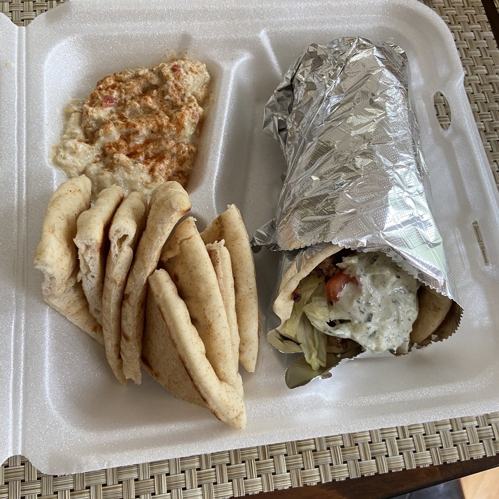 Charlie's Kabob Grill - Hercules Gyro plus Baba Ghannouj side - the side is super small for $4.5 - Middle Eastern Near Me - Wake Forest, North Carolina