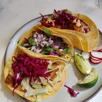Taco Azul - Tacos.. Grilled and fried fish and Al pastor in center - Mexican Near Me - Whitestone, New York