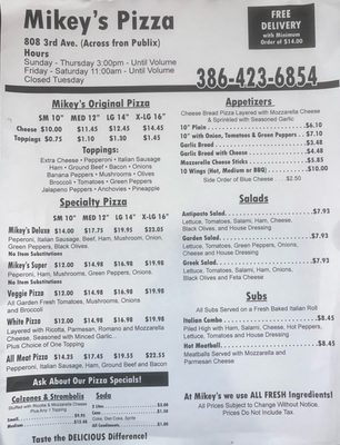 Menu photo 1 Mikey's Pizza New Smyrna Beach, FL Menu photo 1 Mikey's Pizza New Smyrna Beach, FL
